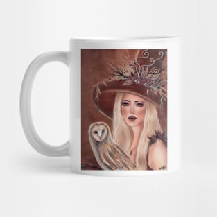 Willow witch with owl Art by Renee Lavoie Mug